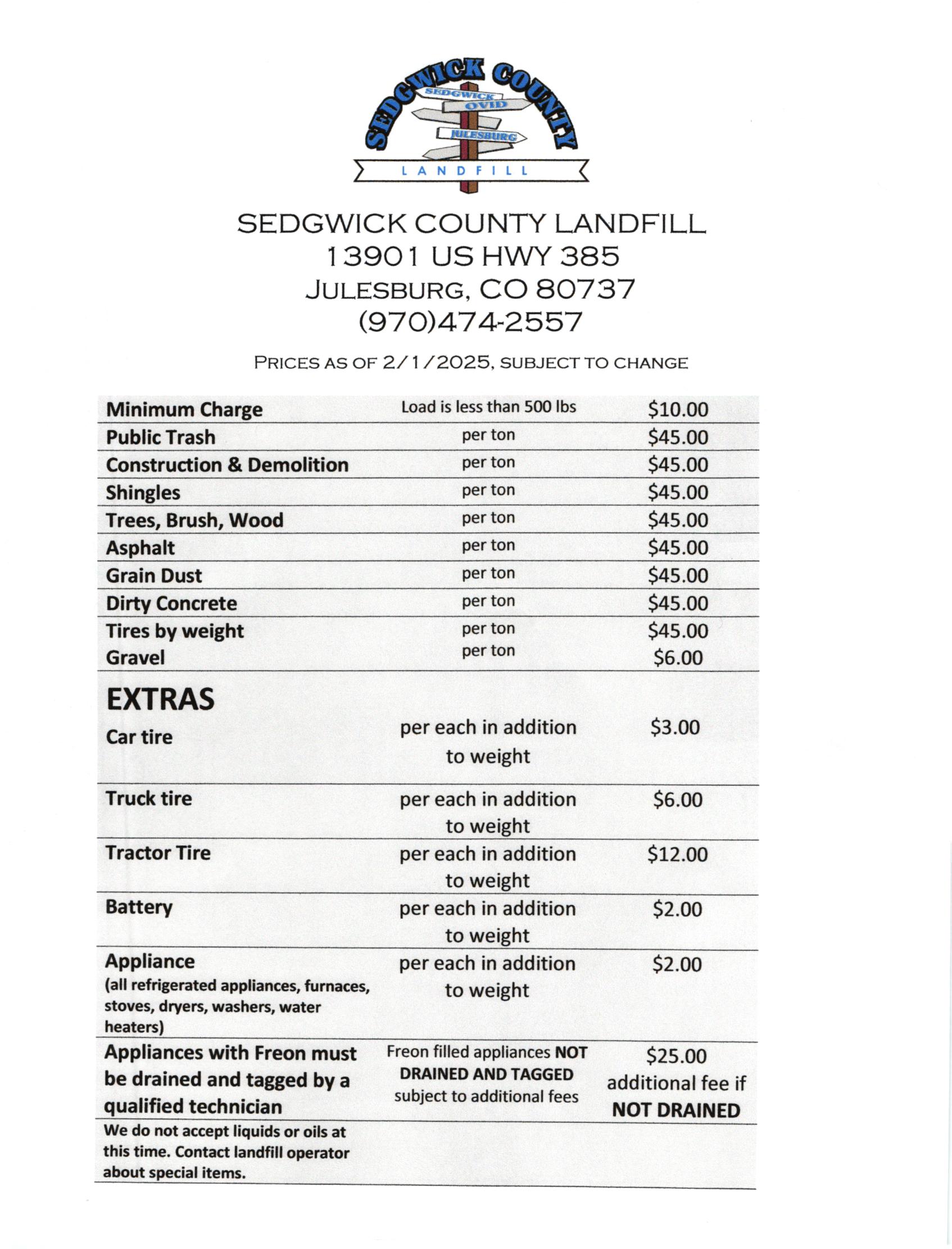 Landfill Prices for 2025