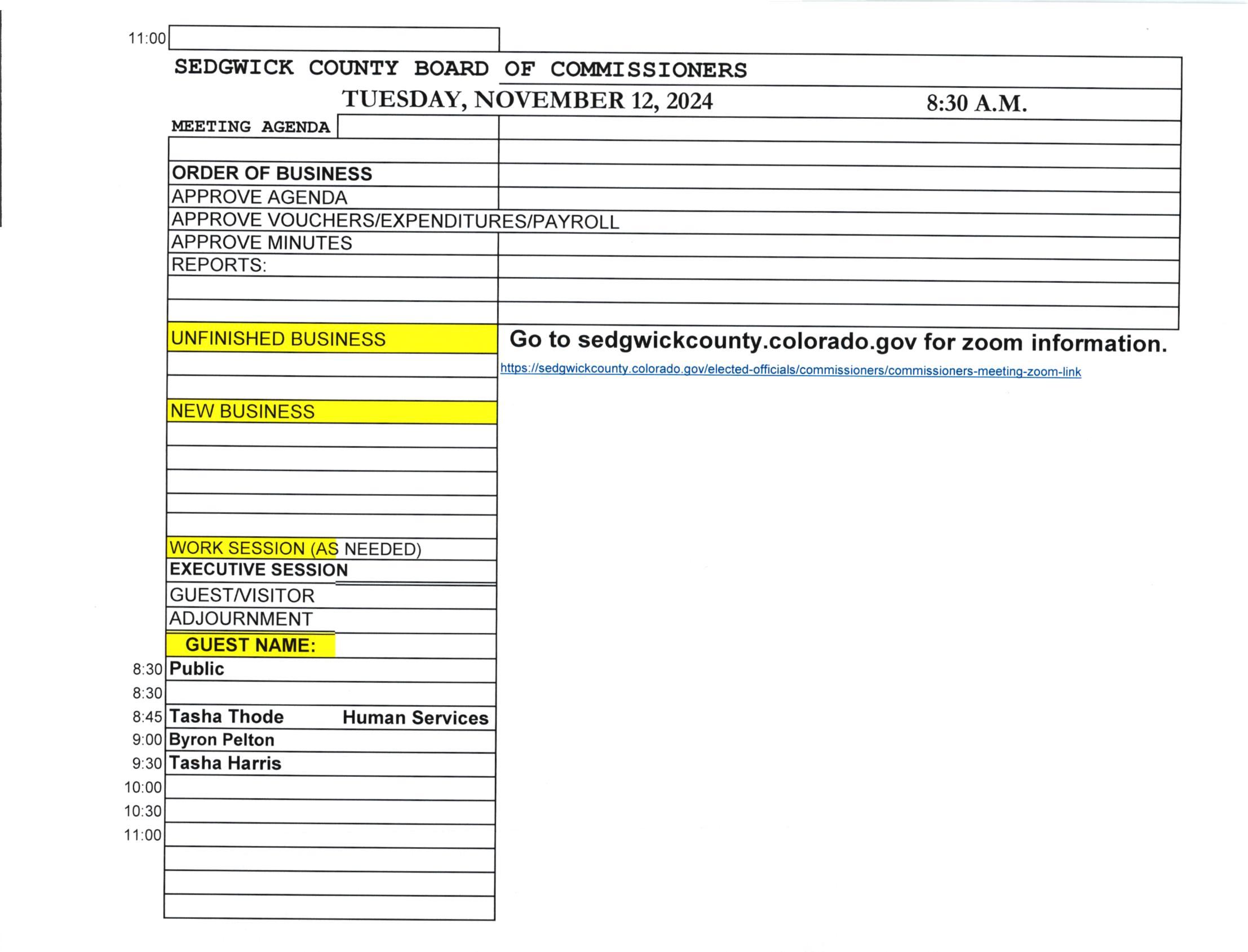 November 12th Agenda